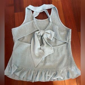 Stretchy tie back tank top baby blue peplum tank